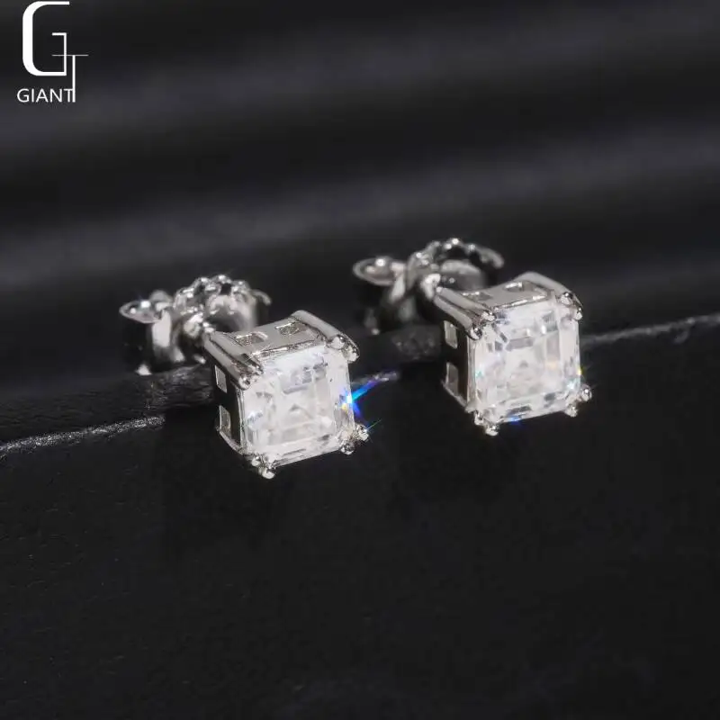 Hot Sale 5*5MM Asscher Cut Moissanite Stud Earring 925 Silver Earring HipHop Iced Out Moissanite Stud Earrings Pass Diamond Test