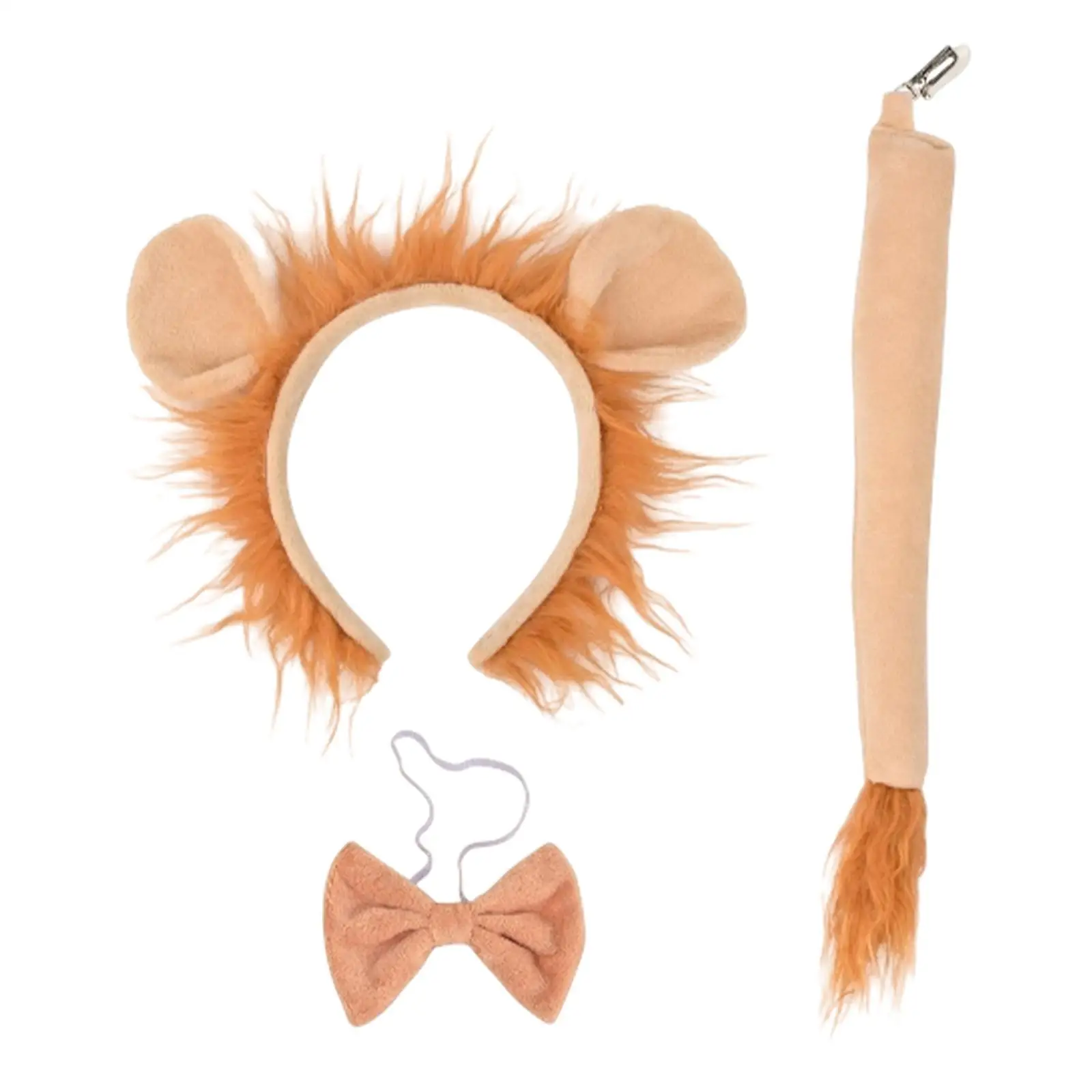 

Lion Ears Bowtie and Tail Set Headdress Decor Roles Playing for Children Events