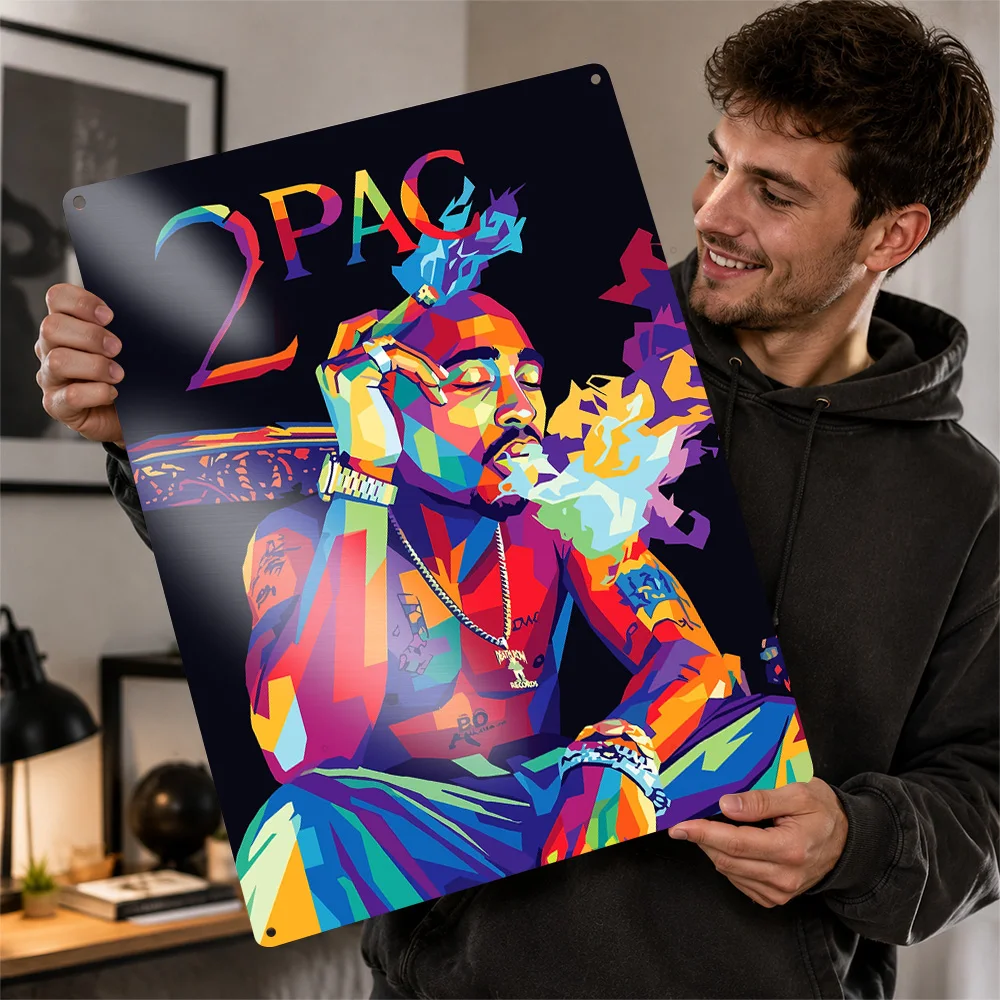 Tupac Shakur Pop Art Portrait 3D Printed Texture Poster Personalized Wall Art Retro Metal Tin Signs for Home Decor Accessories