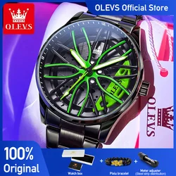 OLEVS-Montres à cadran de moyeu de roue rotatif pour hommes, montre-bracelet à quartz originale, étanche, acier inoxydable, Shoous No.9937, tendance de la mode