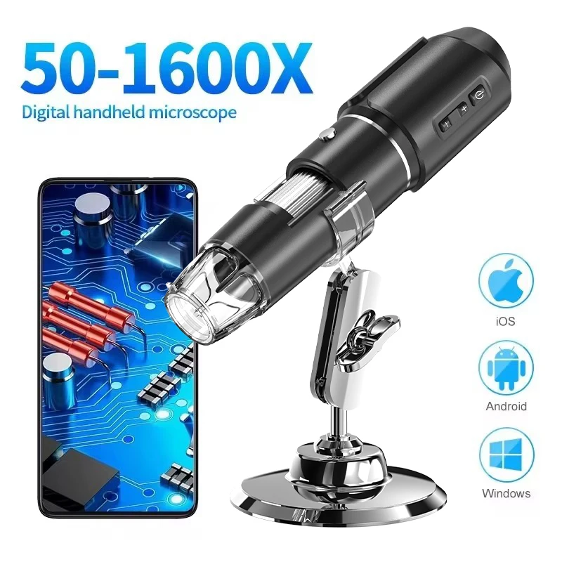 Wifi Digital Microscope 50X-1600X Magnification Handheld Microscope With Adjustable Stand for Kids Gifts Support IOS & Android