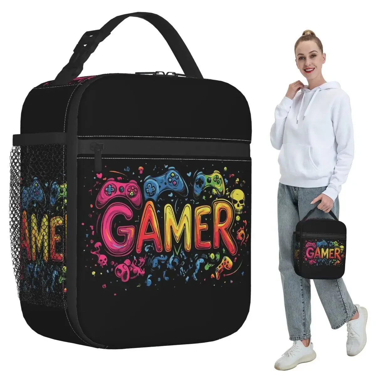Gamer Controller Video Game Gaming Gamepad Insulated Lunch Bag Office Cooler Thermal Food Box Tote Portable Lunch Boxe Container
