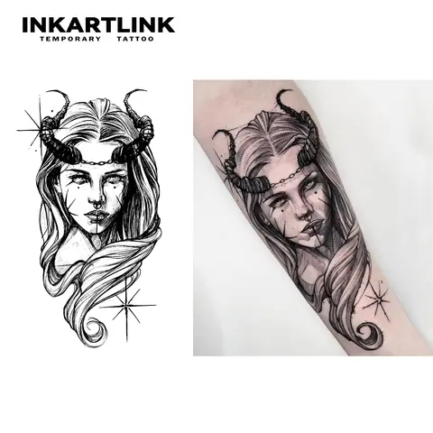 Vrouwelijke duivel tijdelijke tattoo sticker, waterdichte magische tattoo, duurt tot 15 dagen nep tattoo, semi permanente tattoo
