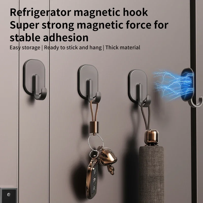 خطاف مغناطيسي للثلاجة غير مثقوب، خطاف خلفي للباب المنزلي، شفط قوي سميك متعدد الوظائف، شفط قابل لإعادة الاستخدام