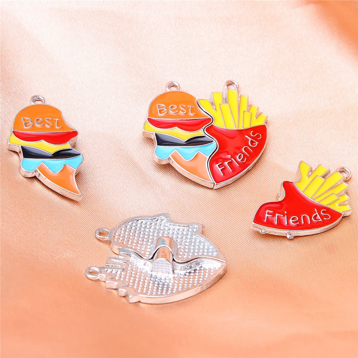 5set Stylish Best Friends French Fries Burger Heart Shape Pendant Necklace Accessories BFF Good Friendship Jewelry Gift Pendant