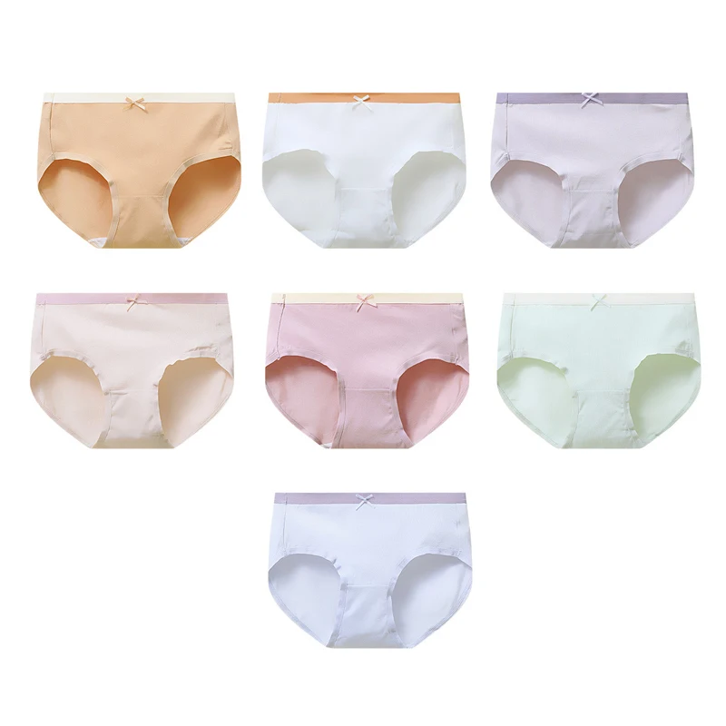 7Pcs Week Pants Women Cotton Panties Breathable Underwear Cute Bow Girls Briefs Sexy Low-Rise Ladies Panty Soft Female Lingeries