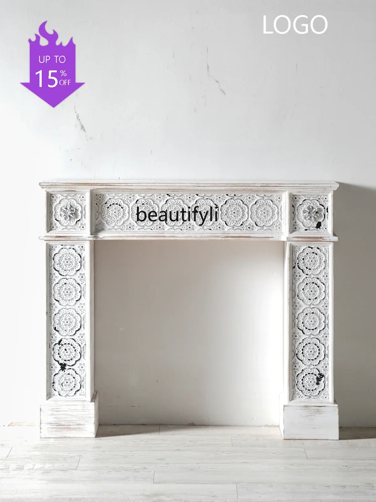 22French retro solid wood mantel white decorative cabinet wedding shelf living room, entrance partition table