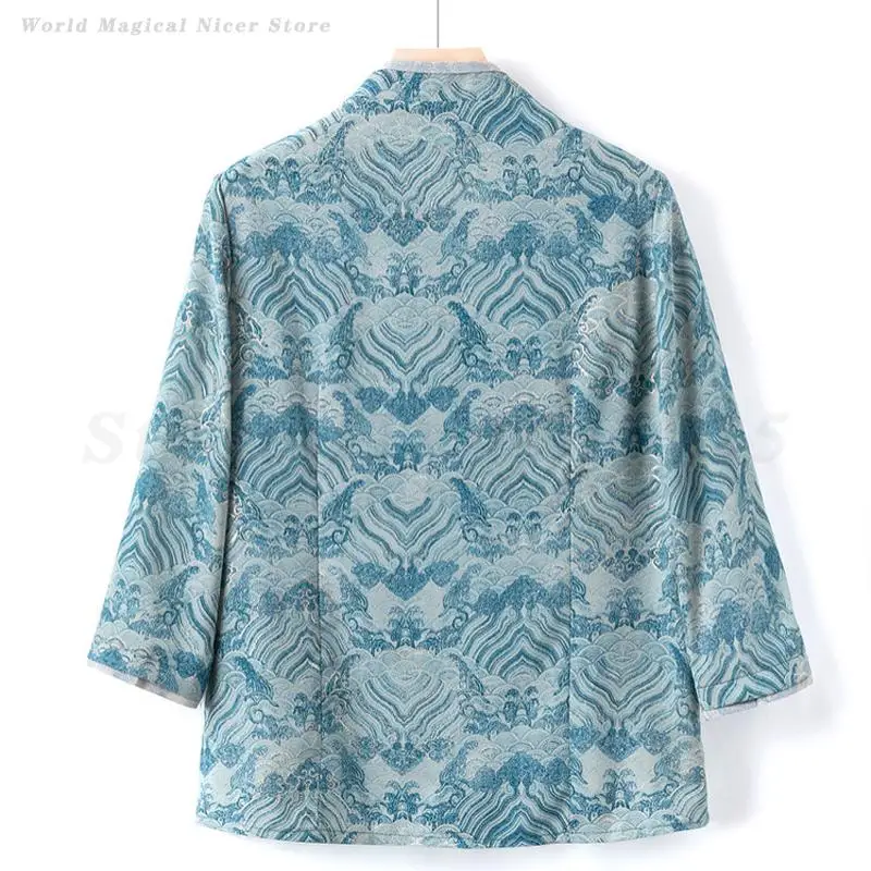 Plus Size 5XL Women's Blouses Spring Autumn Long Sleeve New Chinese Shirt Traditional Printed Tang Top Vintage Button Cardigan