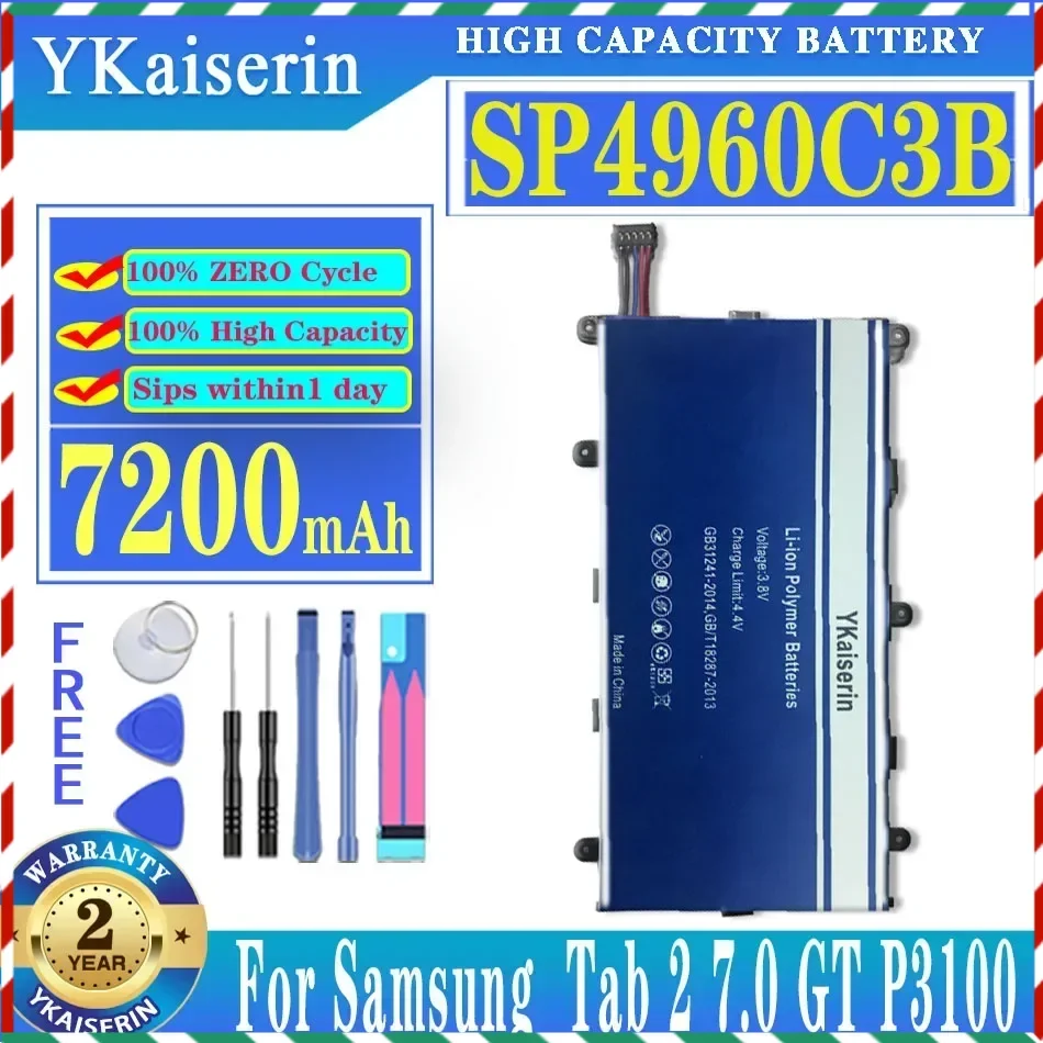 New 7200mAh SP4960C3B Built-in Battery Batterie For Samsung Galaxy Tab 2 Tab2 7.0 & 7.0 Plus 7.0Plus GT-P3100 P3100 P3110 P6200