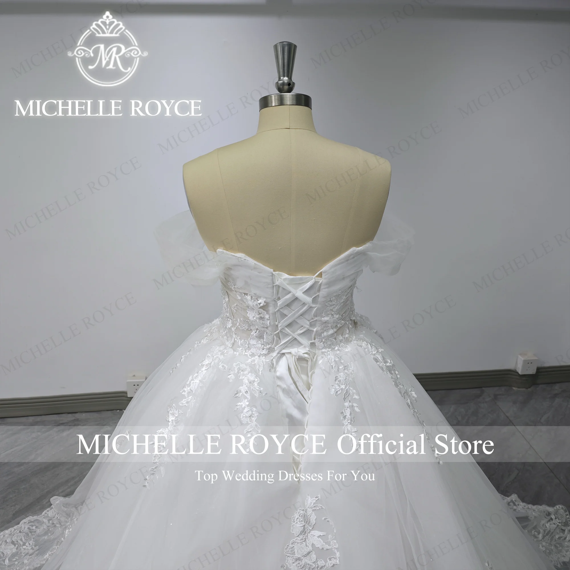 Michelle Royce-Robe de Mariée de Bal avec Fleurs, Photo Réelle, Éducative, 2024
