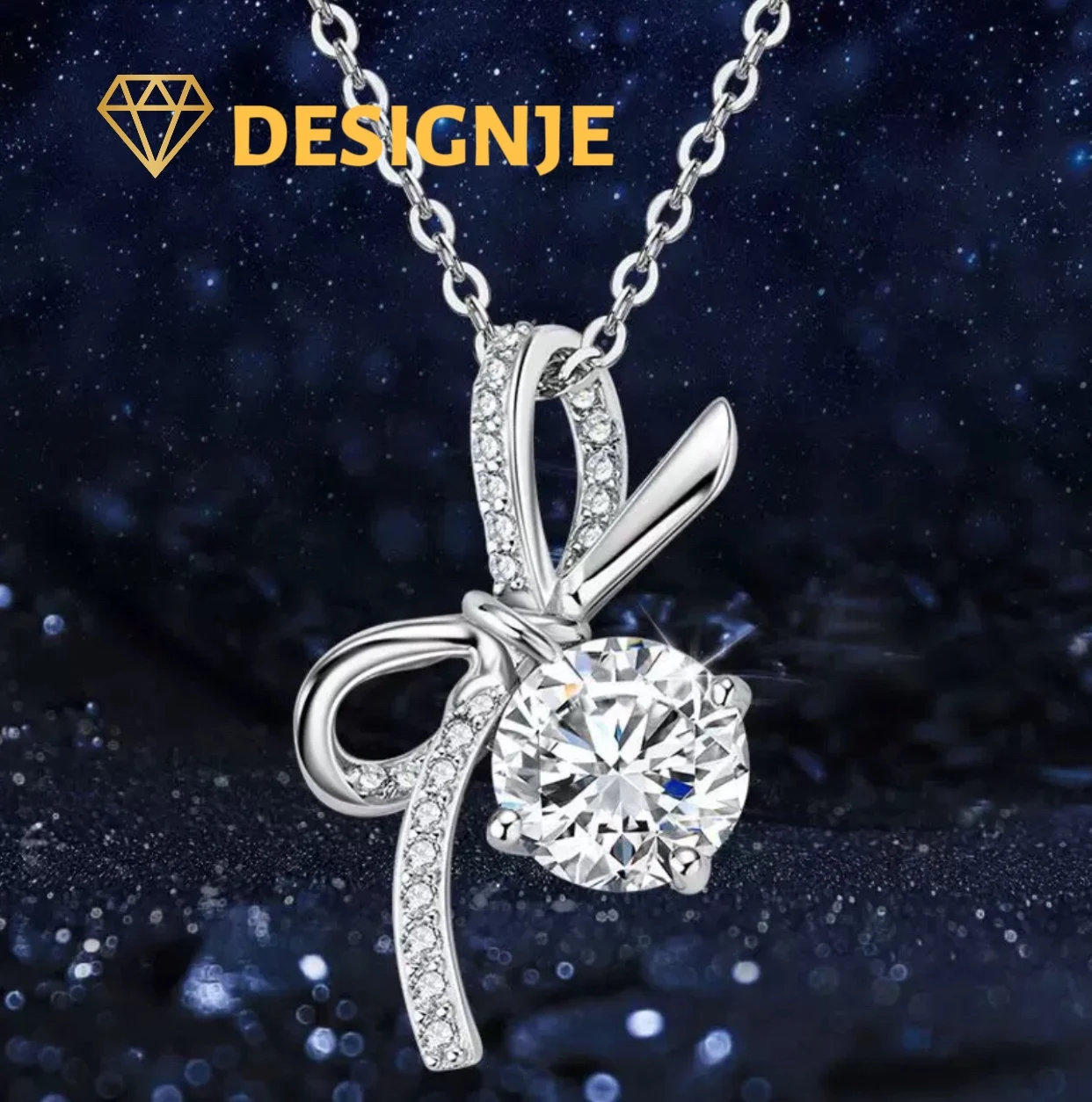 

Sweet, hot-selling, popular, light luxury zircon necklace, s925 sterling silver, high-end, bow-tie necklace for women