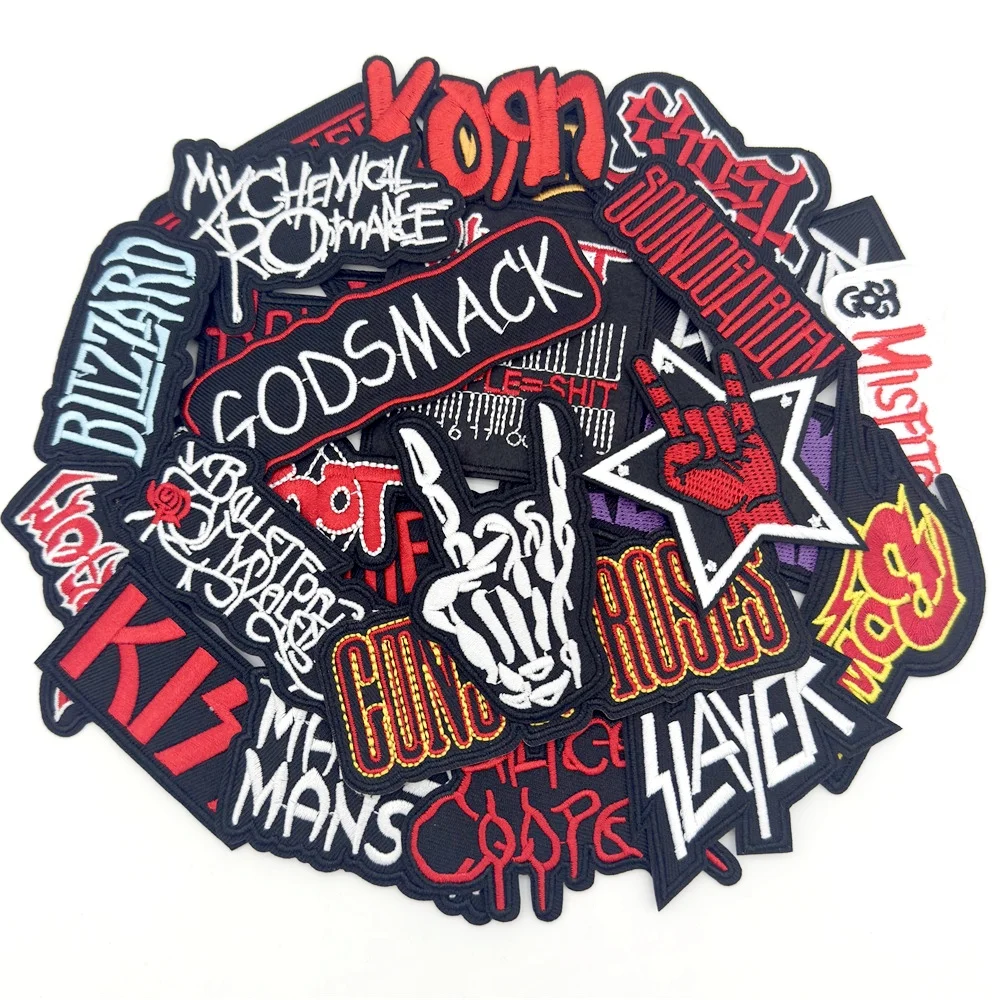 Parches de banda de Rock para ropa, parches bordados a rayas, insignias de música, pegatinas de ropa Diy, chaleco de costura, chaqueta, 25 unidades