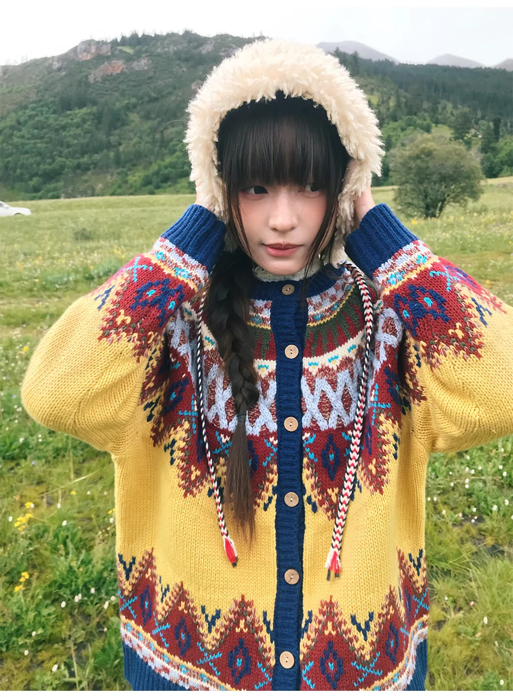 

108 см бюст женские осенне-зимние кардиганы свитера элегантные свободные винтажные Iceland Fair Isle толстые теплые шерстяные вязаные свитера пальто