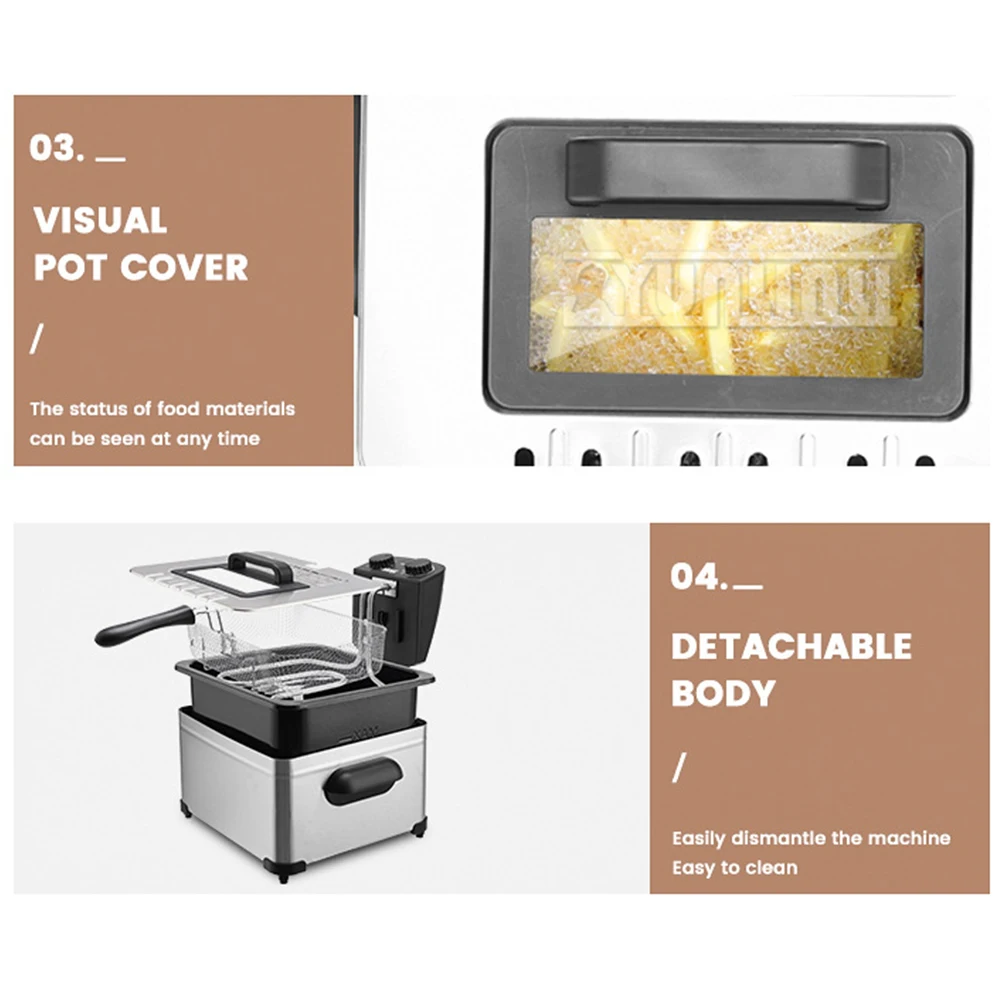 5L Electric Deep Fryer Commercial Electric Fryer Multifunction Chicken Fried Oven High-Temperature Frying Pan
