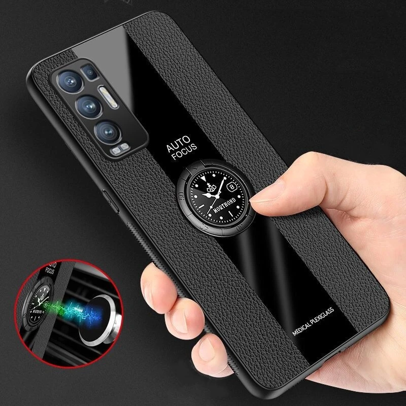 Magnetic Holder Case For Oppo Reno 7 6 5 Pro Plus Luxury Leather Phone Cover Oppo Find X3 Neo Lite X5 Stylish Shockproof Bumper