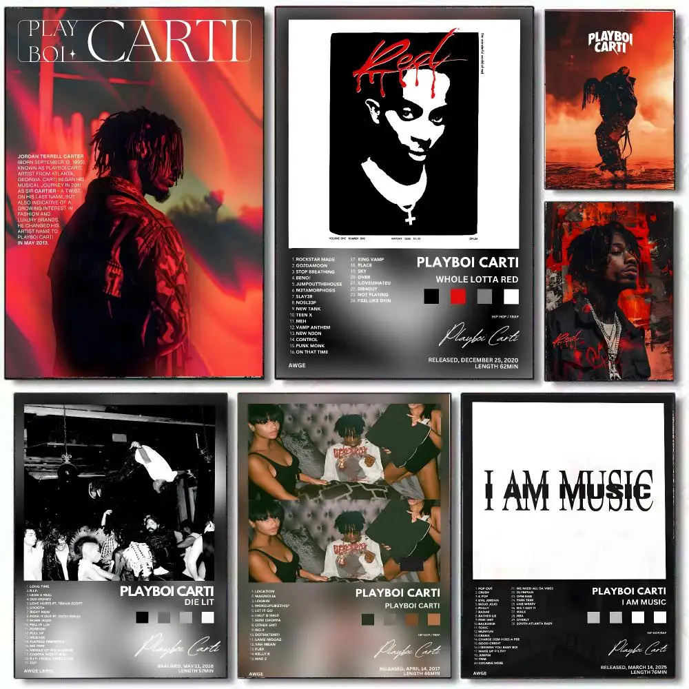 rapper singer p-Playboi Carti Poster HD Home Decor Sticky Wall Waterproof Home Living Room Bar Aesthetic Decor