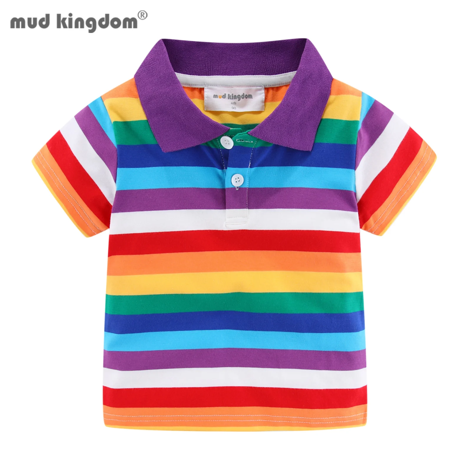 Mudkingdom Boys Polo Shirt Rainbow Colorful Striped Tshirt for Girls Summer Tees Short Sleeve School Uniform Collared Tops