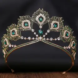 DIEZI Baroque Luxury Princess Green Purple AB Crystal Tiara For Women Girls Wedding Party Vintage Queen Crown Hair Accessories