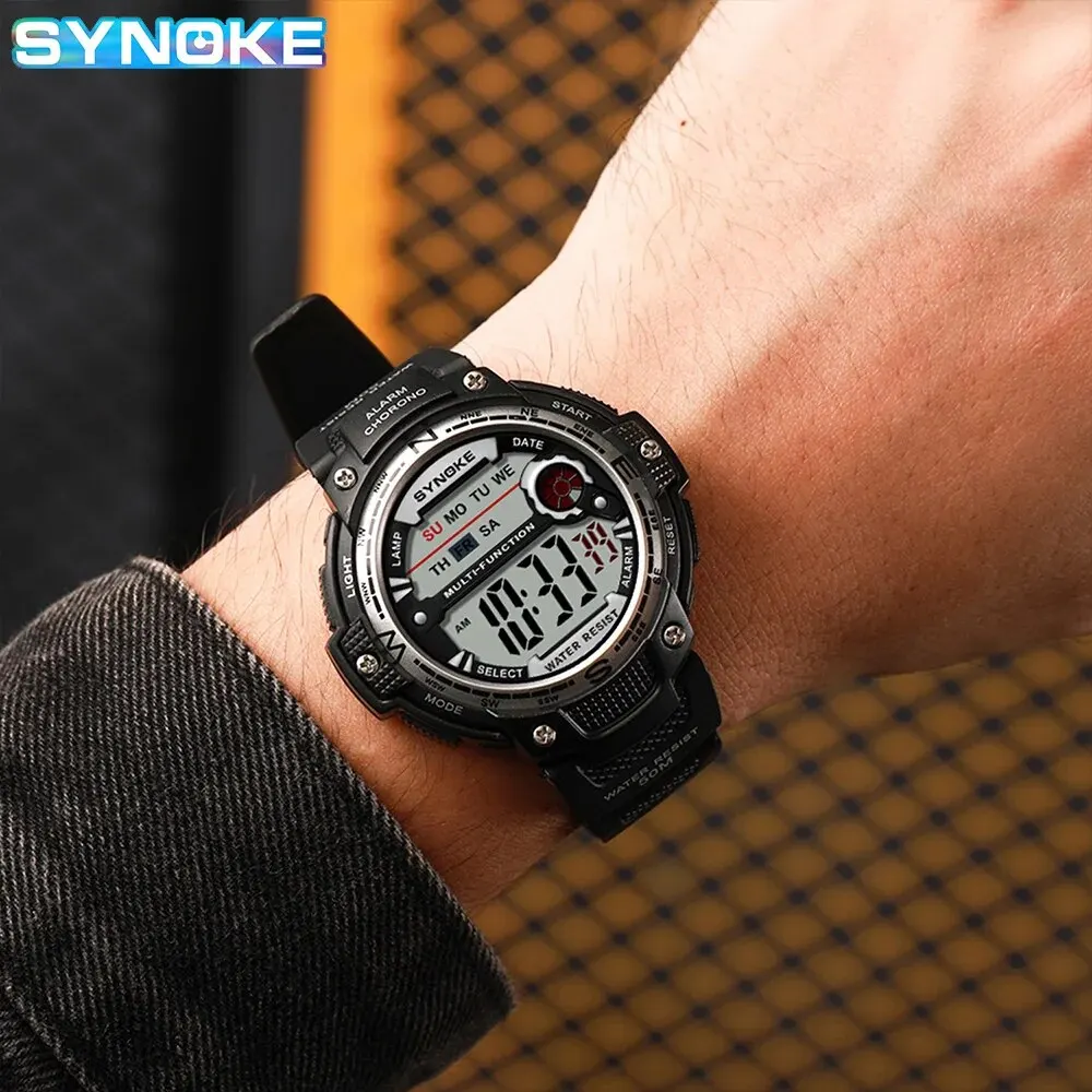 SYNOKE Watch Outdoor Sports Multifunctional Waterproof Shock Resistant Large Screen Display Luminous LED Digital Watch For Men