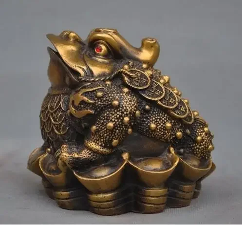 Chinese fengshui brass money coin yuanbao ingot Golden Toad bufo frog statue