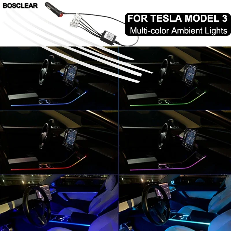 Decorate Inter Lamp App Control For Tesla Model 3 2019 2020 2021 Inter Car Ambient Light 24 Colors RGB LED Strip Neon Lights