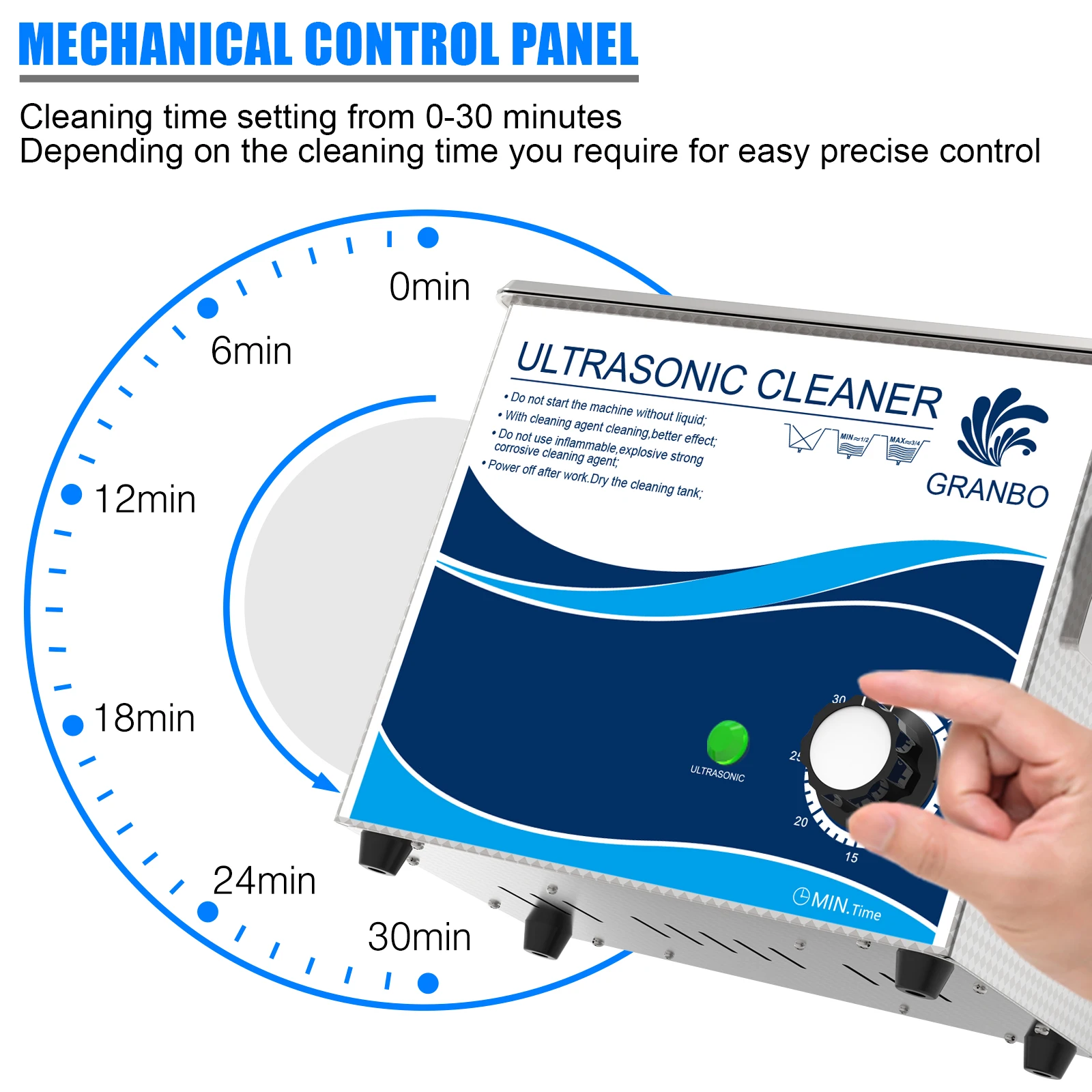 Granbo อุปกรณ์ทำความสะอาด3.2L อัลตราโซนิก180W 40kHz พร้อมระบบจับเวลาทำความสะอาดสำหรับแผงวงจรชิ้นส่วนโลหะบนโต๊ะอาหาร