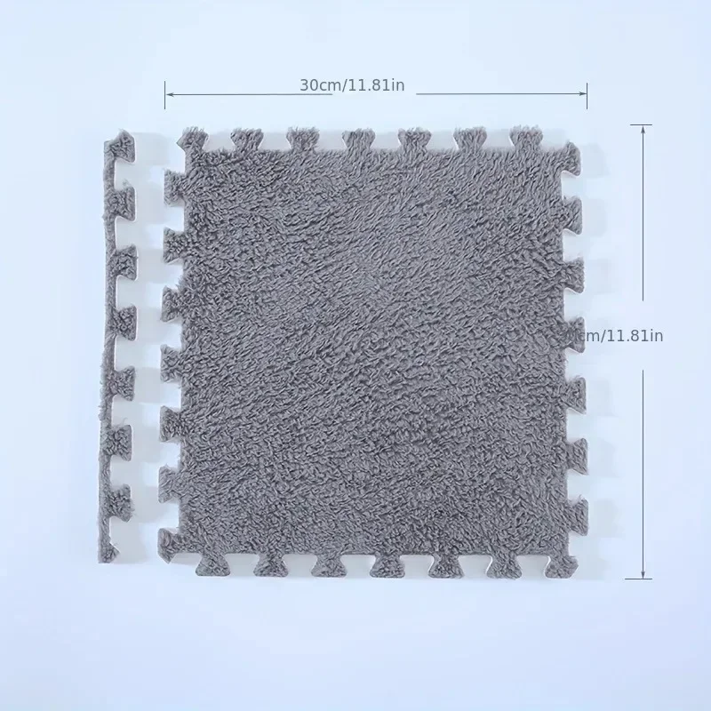 12/24/36/48PCS Grey Interlocking Carpet Shaggy Soft Foam Play Mat  Square Plush Puzzle Floor Tiles for Rooms Home Parlor Bedroom view 3