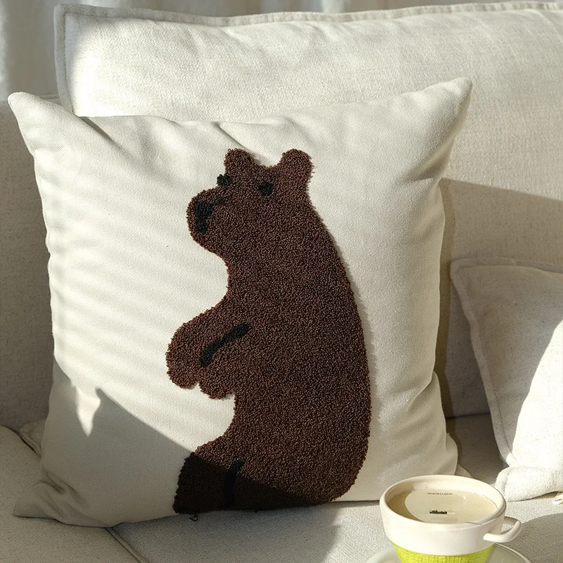 

Cotton Canvas Animal Embroidery Pillow Cover for Living Room Children's Room Sofa Backrest,Waist Pillow on Car,Headrest Decor