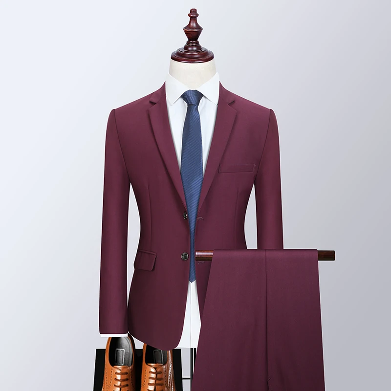 

High-quality, fashionable and stylish wedding British style, versatile and trendy business casual solid color suit two-piece set