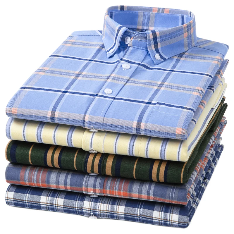 Plus Size 11XL 160KG Mens Stripe Shirt Summer Short Sleeve Plaid Casual Classic 100% Cotton High Quality Oxford Korean Clothes