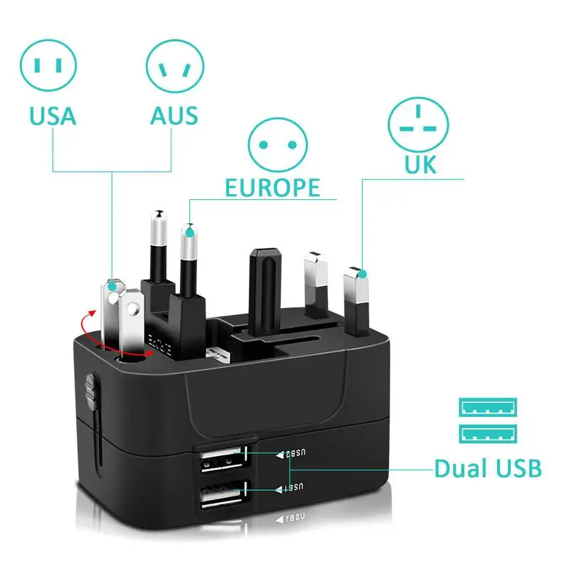 Universal Travel Plug Adapter 2 USB Port World Travel AC Power Charger Adapter AU US UK EU Converter Adapter USB Charger New