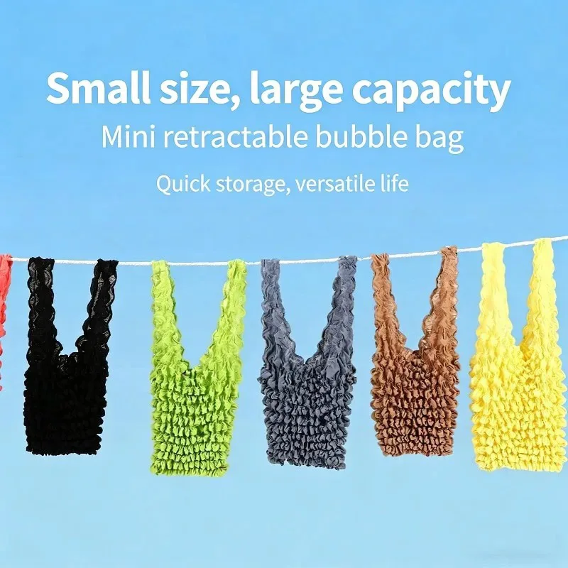 1PCS Nova Mini Bolsa de Compras Expansível Dobrável Plissada Flexível Elástica de Grande Capacidade com Bolhas Portátil para Armazenamento