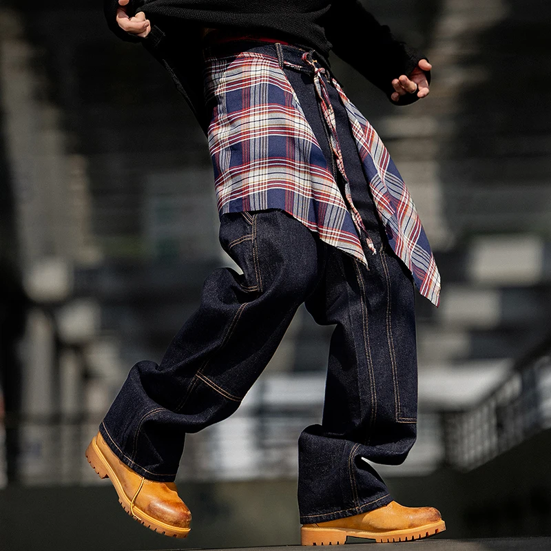 

Washed original color jeans for men in autumn 2025, Japanese style, loose straight leg, trendy wide leg casual pants