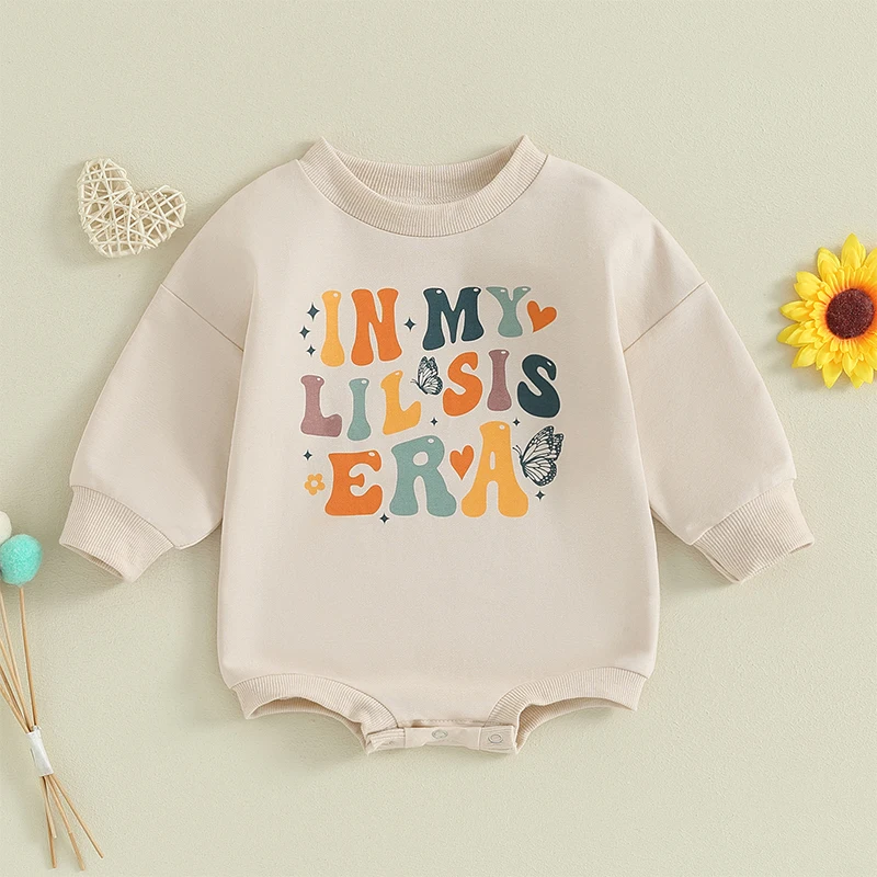 

2023-11-22 Lioraitiin 0-18M Baby Girl Long Sleeve Romper Casual O-Neck Letter Heart Butterfly Print Jumpsuit Infant Clothes