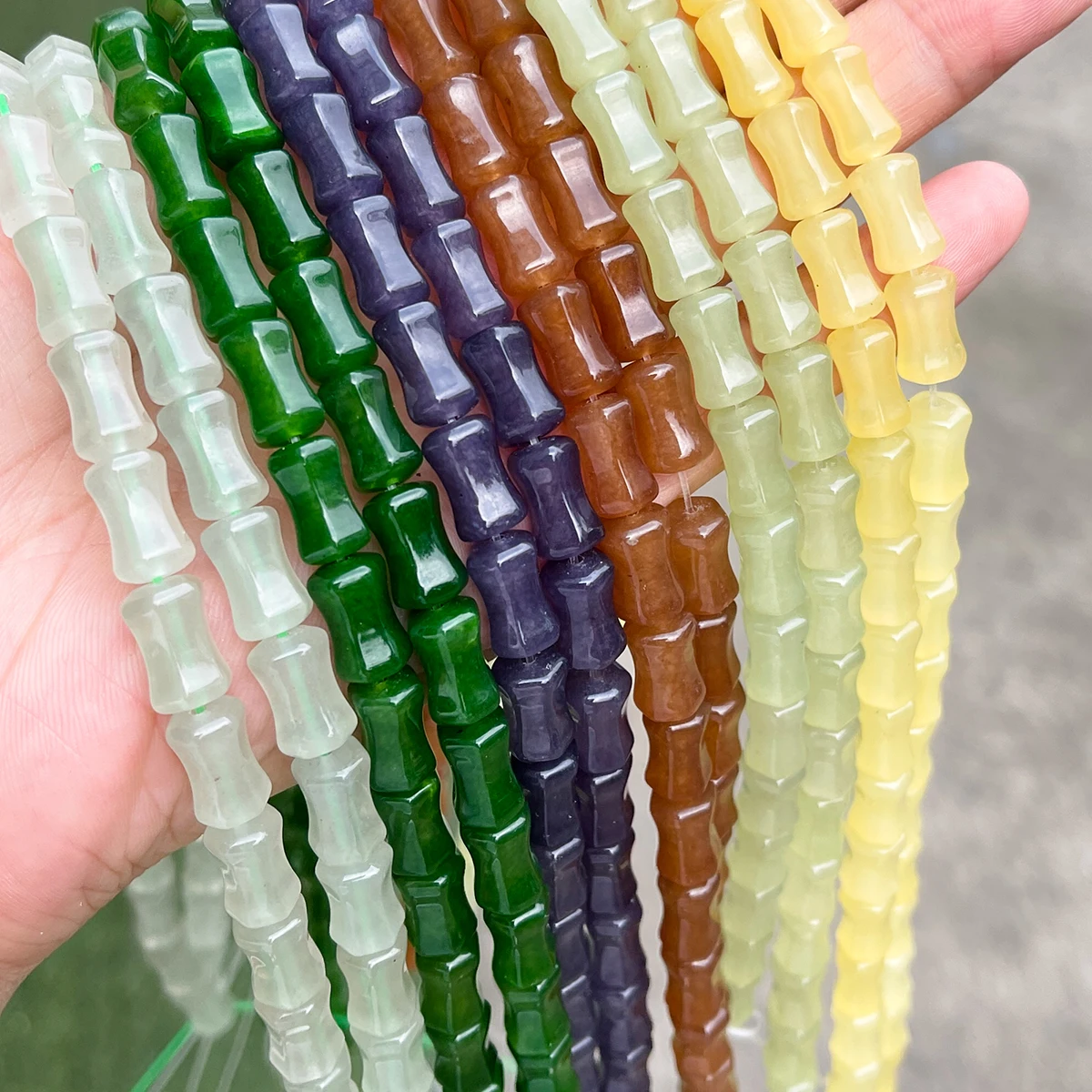 JD Cylindrical Bamboo Joint Natural Jade Loose Beads, Waxy Smooth Translucent Oriental Stone Spacers DIY Bracelet Accessories