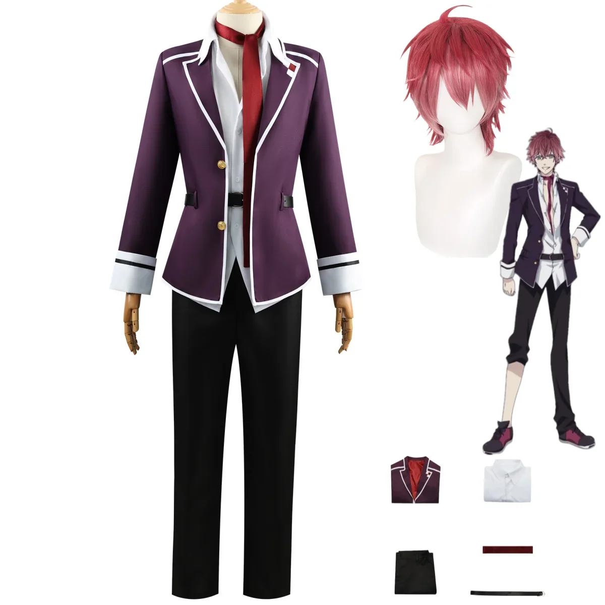 Anime DIABOLIK LOVERS Sakamaki Ayato Cosplay Costume Japanese JK School Uniform Purple Coat Shirt Wig Adult Man Halloween Suit