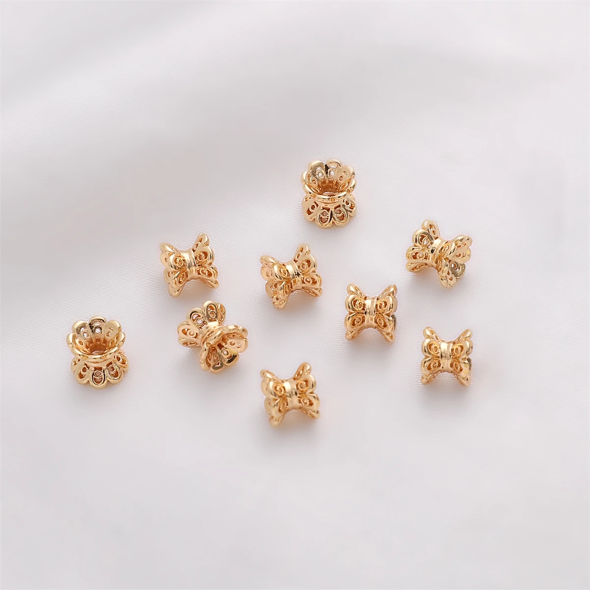 5PCS 5x6mm High Quality 14K Gold Color Brass Double Side Flower Beads Caps Spacer Beads for Women\'s Bracelet Jewelry Accessories