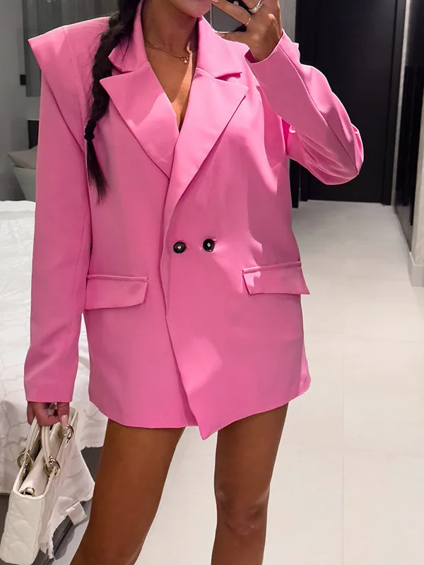 

Casual Long Sve Pure Color Office Work Suit Vintage Outerwear Top Loose Fit Commute Polyester Fiber Women's Jaet