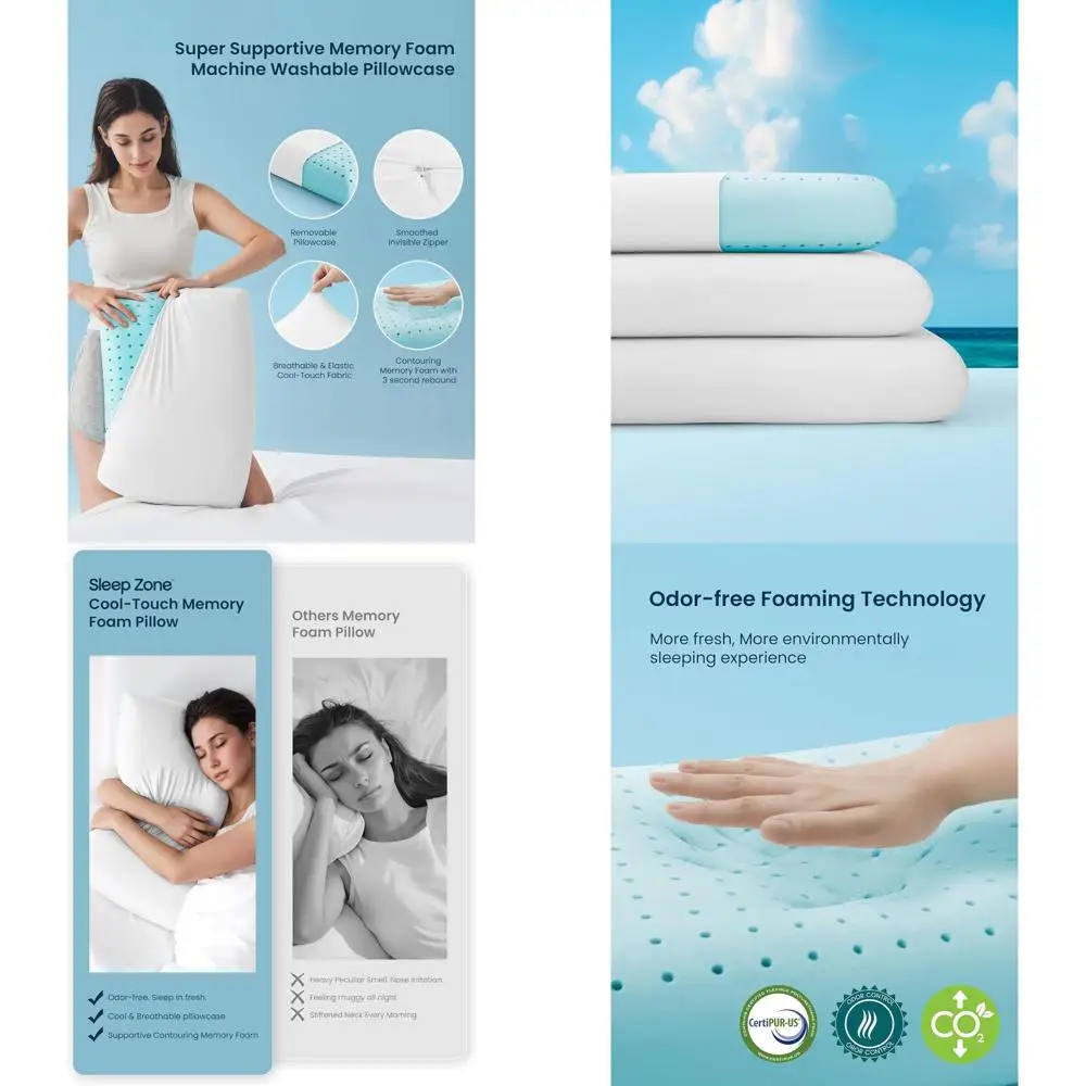 

Odor-Free Breathable Memory Foam Pillows - Supportive for All Sleep Positions, Ideal for Home, Travel, and Healthcare (White, Qu