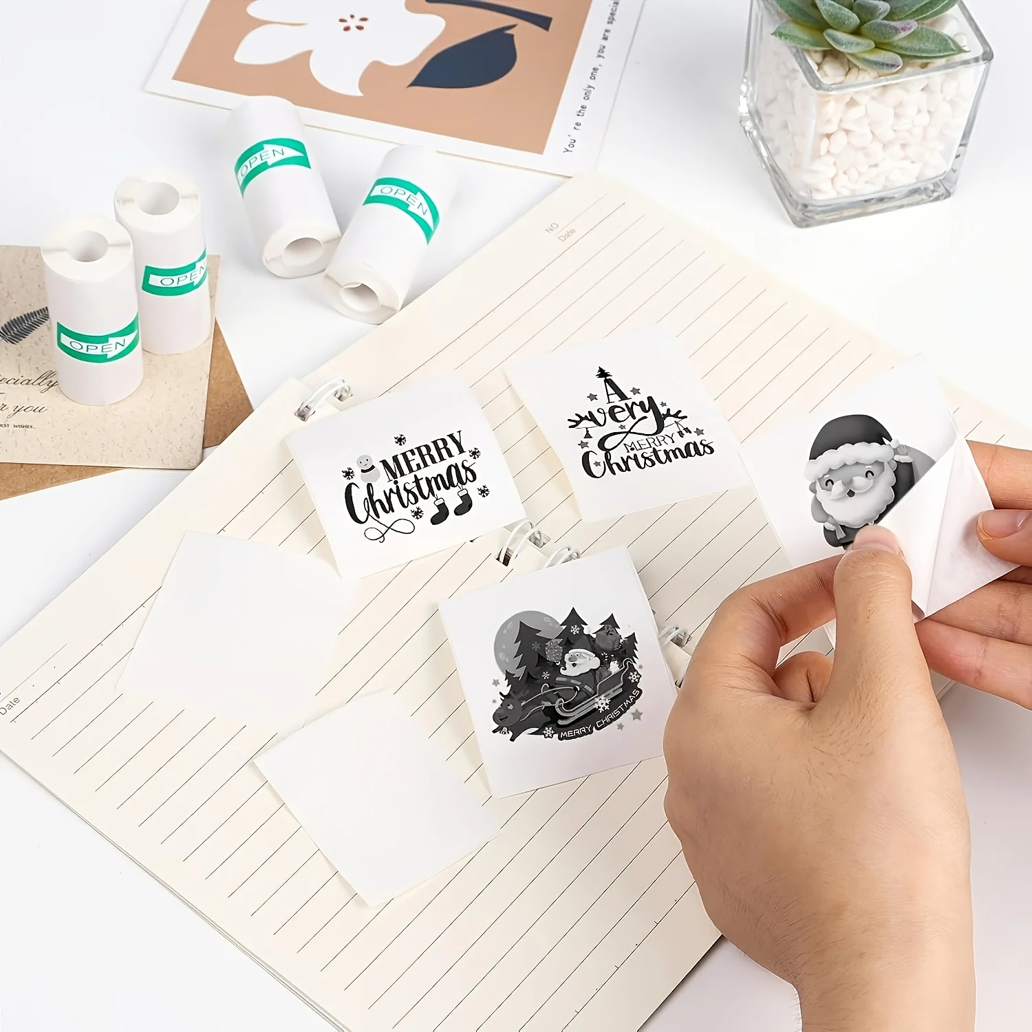 57x25mm White Self Adhesive Thermal Paper Roll Printable Sticker Compatible for Mini Portable Pocket Printer Photo Note List Tag