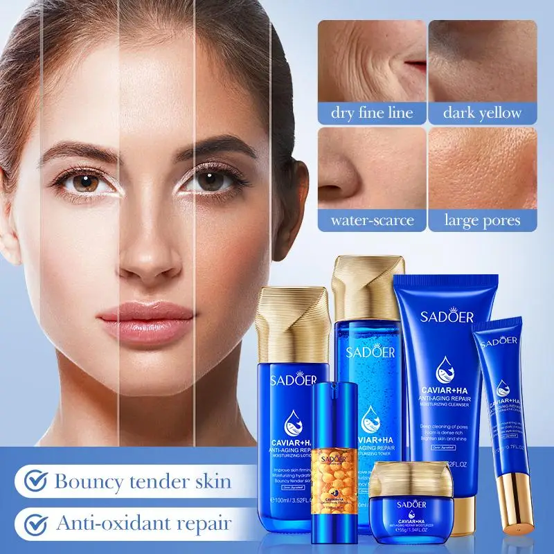 

SADOER Caviar Hyaluronic Acid Anti-Aging Repair Moisturizing Gift Box Moisturizing Skincare Kit Beauty Health Korean Facial Care