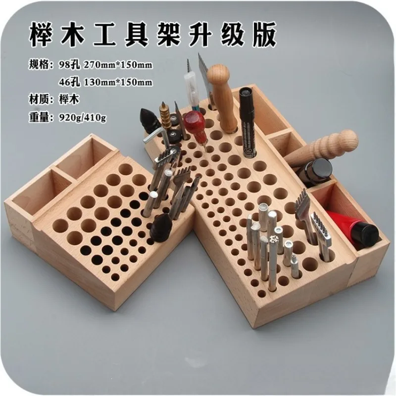 

Multi-Slot Beech Wood Leather Tool Storage Rack 46/98 Holes Punch Chisel Organizer Stand For Leather Craft DIY Handmade Tools