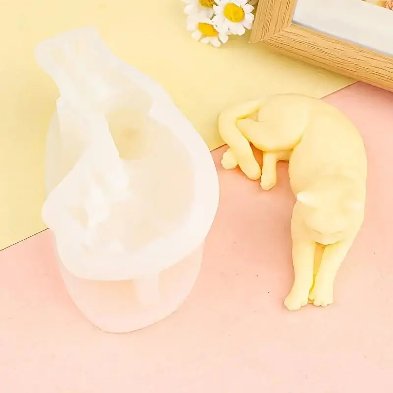 Neu: 1 Stück DIY handgemachte Katzenfigur, Kunsthandwerk, kreative Silikon-Katzenform für Aromatherapie-Kerzen, Schmuckguss, Harz-Tierformen