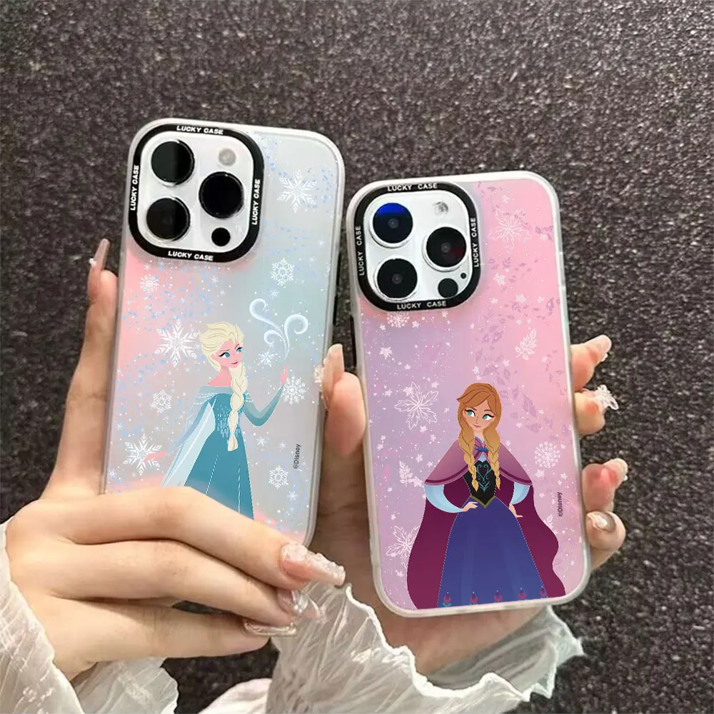 Cartoon Elsa Hot Disneys Frozen Phone Case for iPhone 15 14 13 12 11 Pro Max XR XSMax 7 8 Plus Matte Aurora Laser Gradient Cover