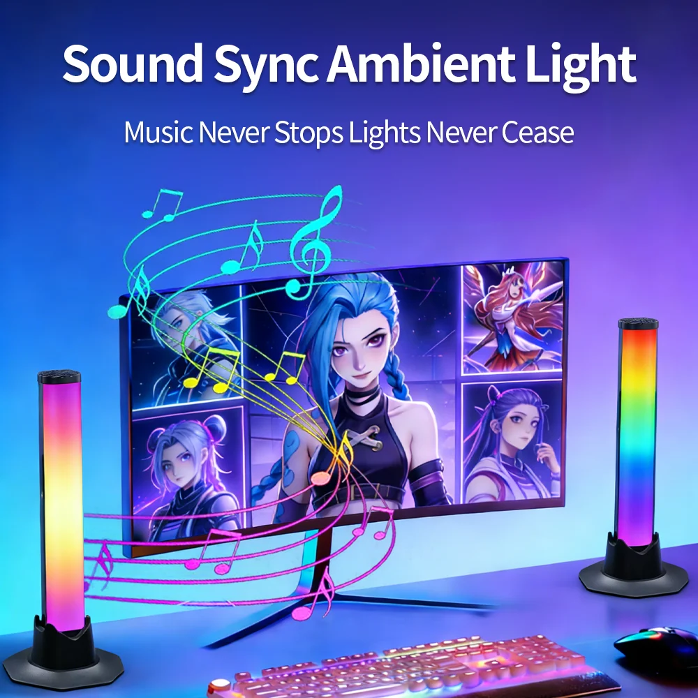 RGB Desktop-Lichtleiste mit App-Steuerung, Fernbedienung, Musik-Synchronisation, Umgebungssensor, USB-Atmosphärenlicht, LED-Lichtstreifen für Schlafzimmer und Wohnzimmer