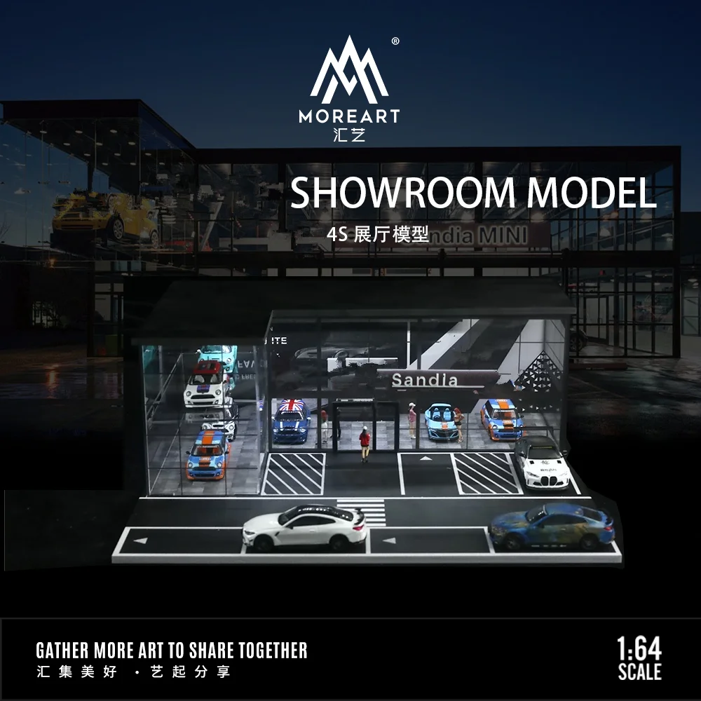 TimeMicro&MoreArt 1/64 4S Showroom with Led Lighting Diorama theme car showroom light version assembly storage display scene