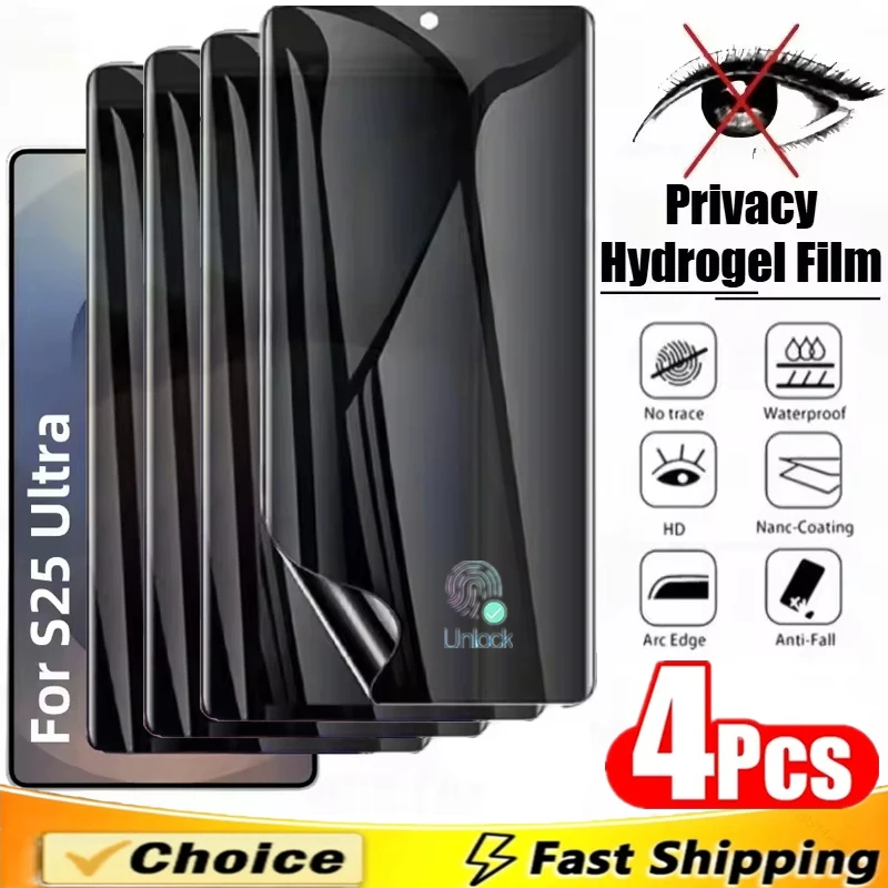 4Pcs Anti-Spy Hydrogel Film for Samsung S25 S24 S23 S22 S21 S20 Ultra FE S10 S8 S9 Note20 Ultra 10 Plus Privacy Screen Protector