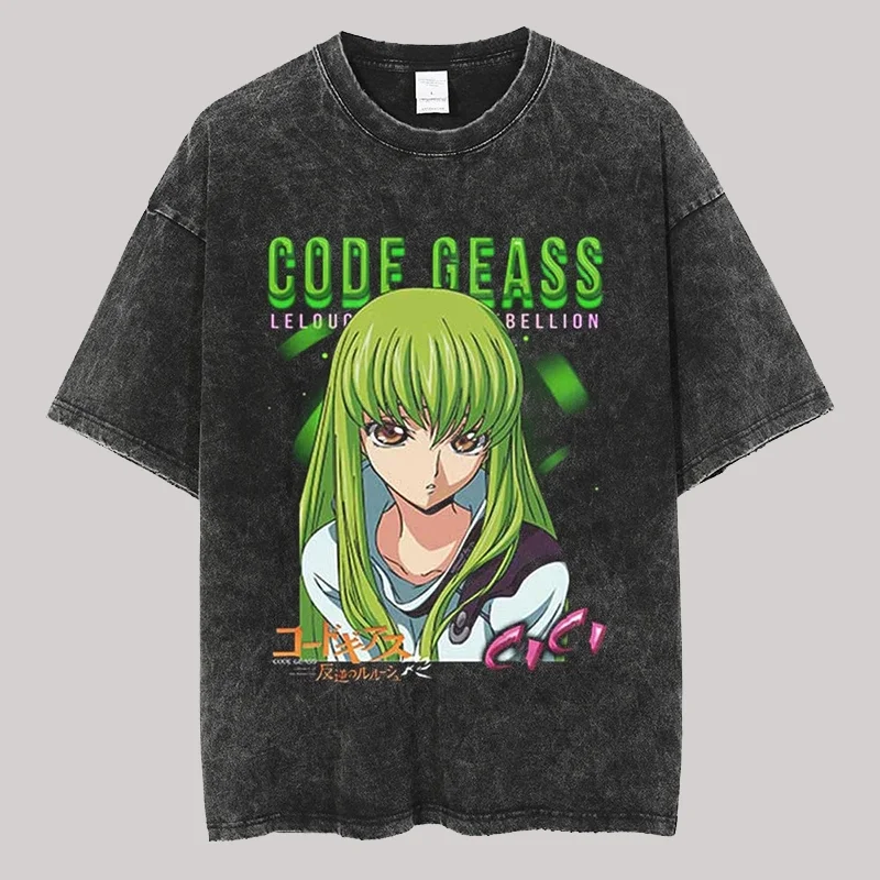 Camisetas Vintage Lavadas para Hombre con Estampado de Anime Code Geass, Ropa Casual para Hombre y Mujer, Nueva Camiseta de Verano 2026