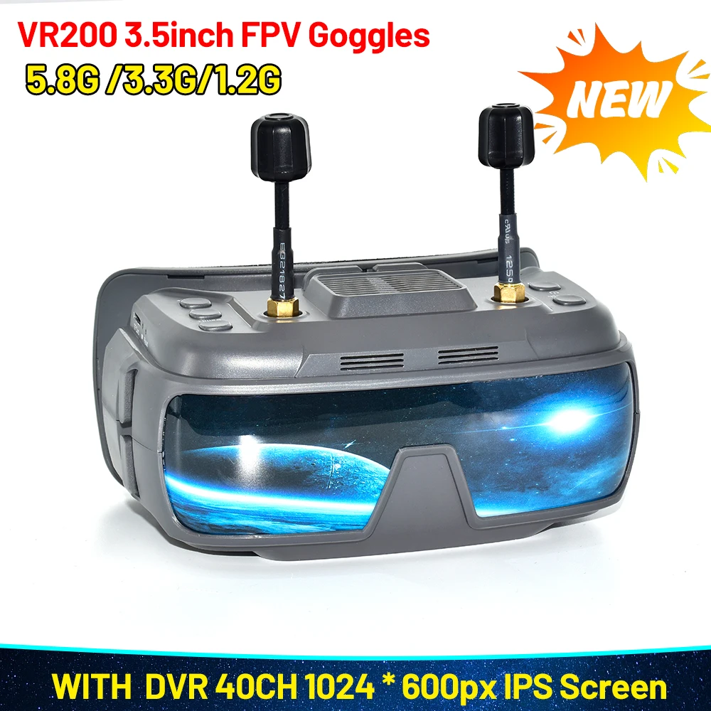 3.5inch FPV Goggles VR200 5.8G/3.3G/1.2G Analog with DVR 16:9 Diaplay 1024×600px IPS Screen With Battery For RC Model FPV Drones