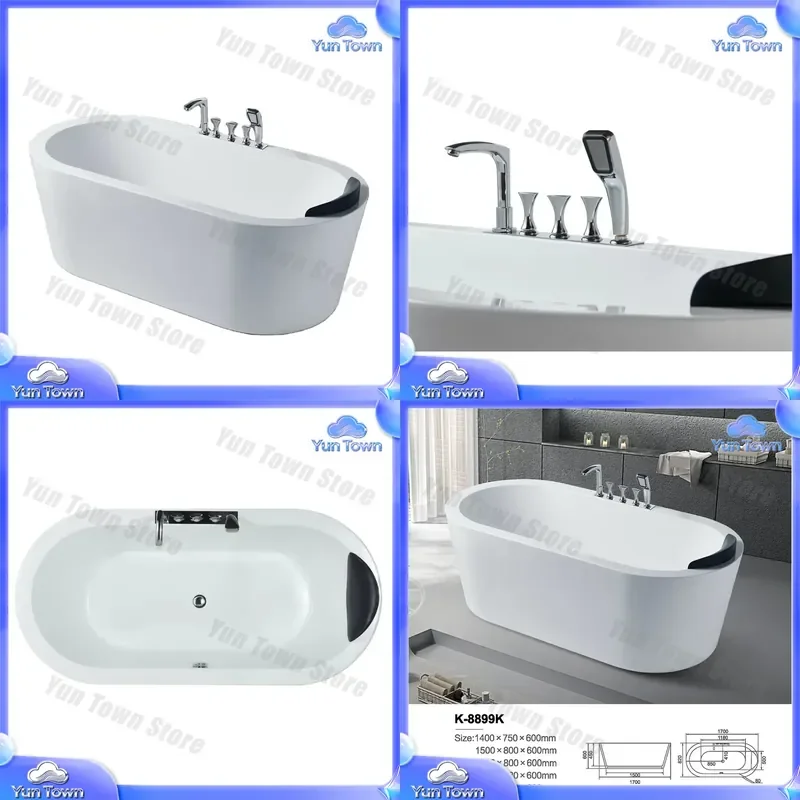 Large Oval Shape Bath Tub for Bathroom Shower Standing Soaking Bathtub Solid Surface White Bathtub 180cm for Modern Luxury